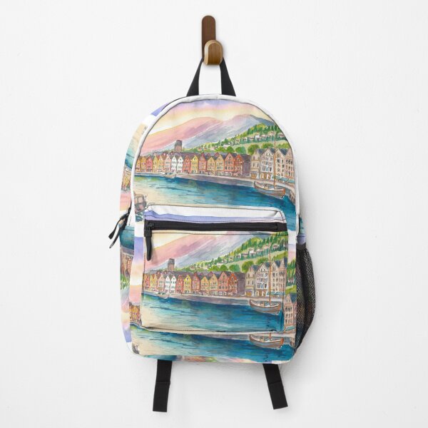 Item preview, Colorful Bryggen Hanseatic Houses Reflected in Bergen Norway Harbor designed and sold by artshop77.