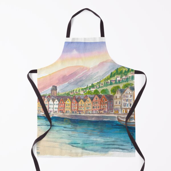 Item preview, Colorful Bryggen Hanseatic Houses Reflected in Bergen Norway Harbor designed and sold by artshop77.