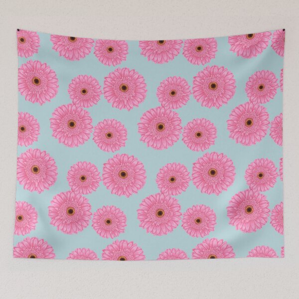 Item preview, light blue and Pink Gerbera flower pattern designed and sold by Fridayscorner.