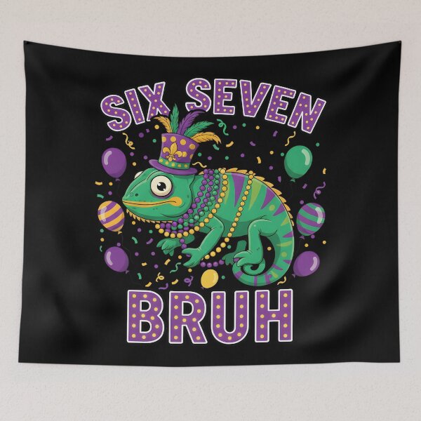 Item preview, Mardi Gras Six Seven Bruh Mardigator Chameleon 6 7 Meme Boys designed and sold by DrawHandArt.