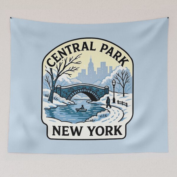 Item preview, Central Park, New York - Snowy Bridge & Winter Skyline designed and sold by Myra365Art.