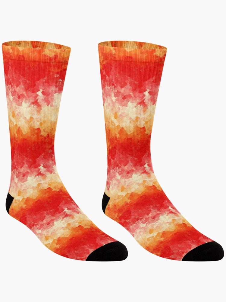Thumbnail 3 of 5, Socks, Orange Red Abstract Texture Background Pattern designed and sold by bubblegoth.