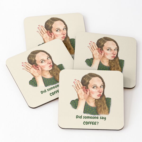 Item preview, Did Someone Say COFFEE? Woman Cupping Ear, Illustration designed and sold by JoyfulWhimsy.
