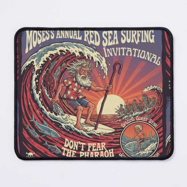 Item preview, Moses surfing Red Sea, vintage rock poster style designed and sold by Rented Mule.