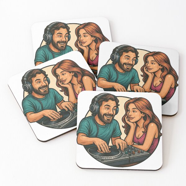Item preview, Retro DJ session with turntable, mixer, and woman watching nearby designed and sold by Creative88Art.