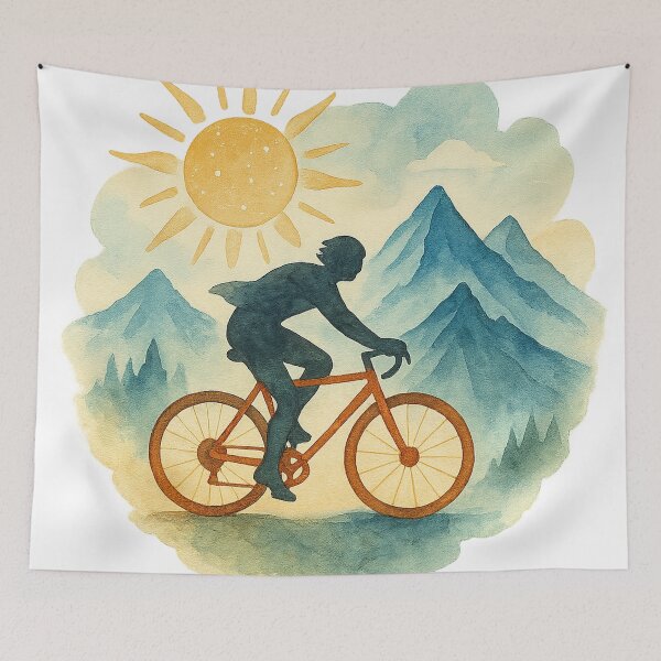 Item preview, Cyclist Journey Through Mountain Sunrise designed and sold by chromatalove.