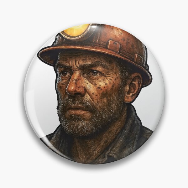 Item preview, Gritty underground miner with hard hat lamp on black background designed and sold by Creative88Art.
