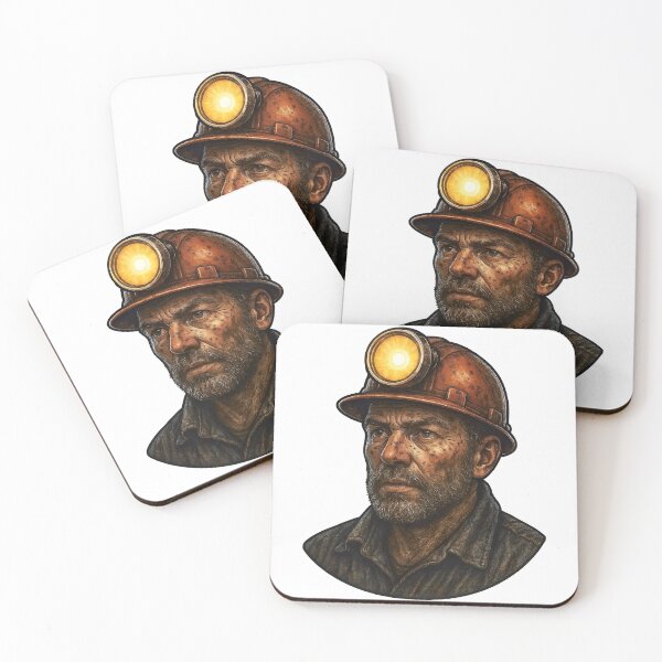 Item preview, Gritty underground miner with hard hat lamp on black background designed and sold by Creative88Art.