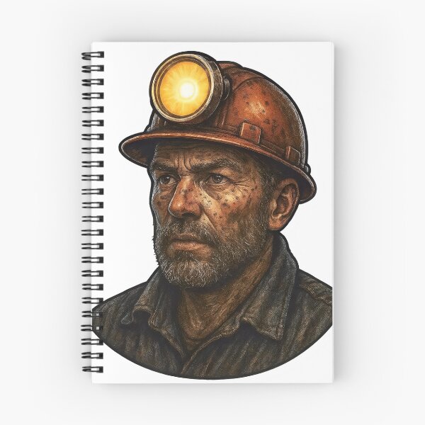 Item preview, Gritty underground miner with hard hat lamp on black background designed and sold by Creative88Art.