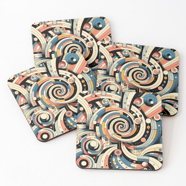 Item preview, Retro Geometric Spiral Abstract in Teal and Coral designed and sold by InkSmithery.