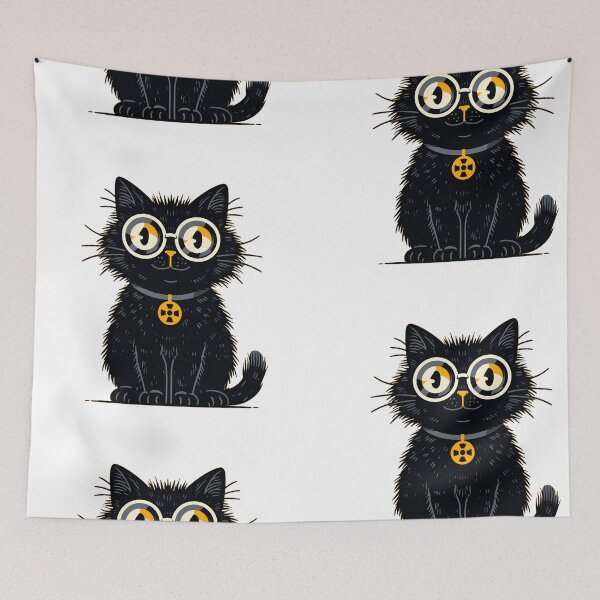 Item preview, Atomic Cat with Glasses – Cute Nerdy Black Cat Illustration designed and sold by Skolyak.