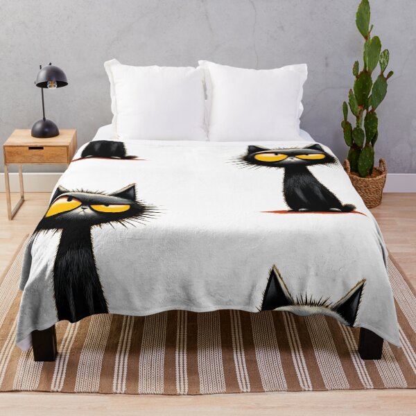 Item preview, Grumpy Black Cat with Yellow Eyes – Moody Cute Cartoon Illustration designed and sold by Skolyak.
