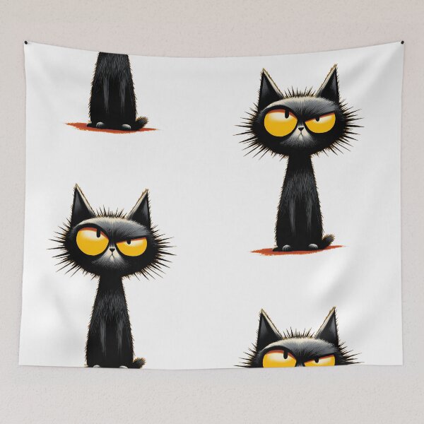 Item preview, Grumpy Black Cat with Yellow Eyes – Moody Cute Cartoon Illustration designed and sold by Skolyak.