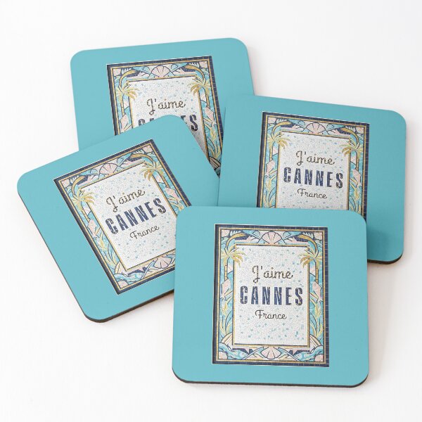 Item preview, J’aime Cannes France – Art Deco Mosaic Riviera Travel Poster designed and sold by FrancophileFun.