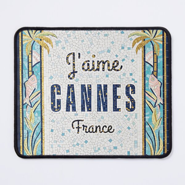 Item preview, J’aime Cannes France – Art Deco Mosaic Riviera Travel Poster designed and sold by FrancophileFun.
