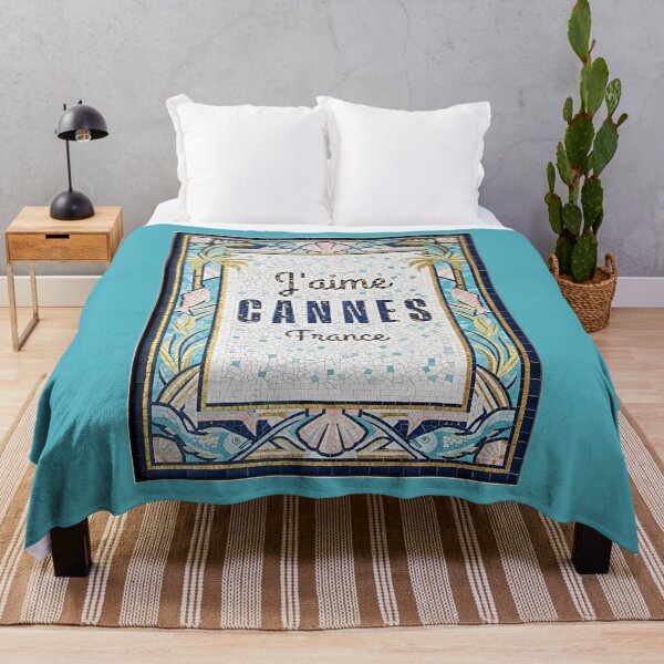 Item preview, J’aime Cannes France – Art Deco Mosaic Riviera Travel Poster designed and sold by FrancophileFun.