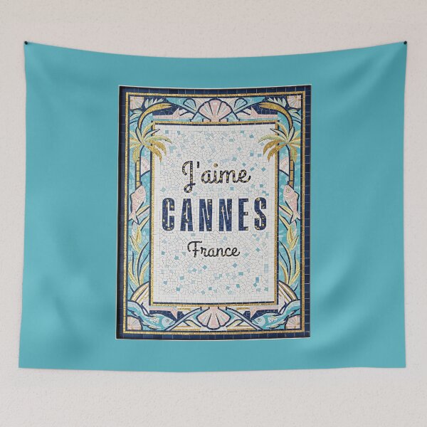 Item preview, J’aime Cannes France – Art Deco Mosaic Riviera Travel Poster designed and sold by FrancophileFun.