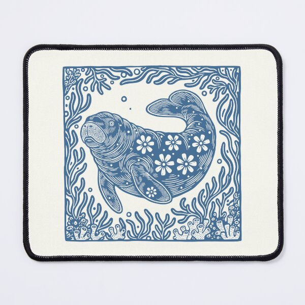 Item preview, Manatee Ocean Seaweed Folk Art Retro Nautical  designed and sold by Y-Vibes.