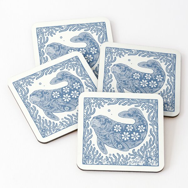 Item preview, Manatee Ocean Seaweed Folk Art Retro Nautical  designed and sold by Y-Vibes.