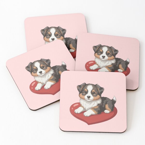 Item preview, Cute Australian Shepherd Puppy Holding Red Heart – Valentine Dog designed and sold by The Real Life Symphony.