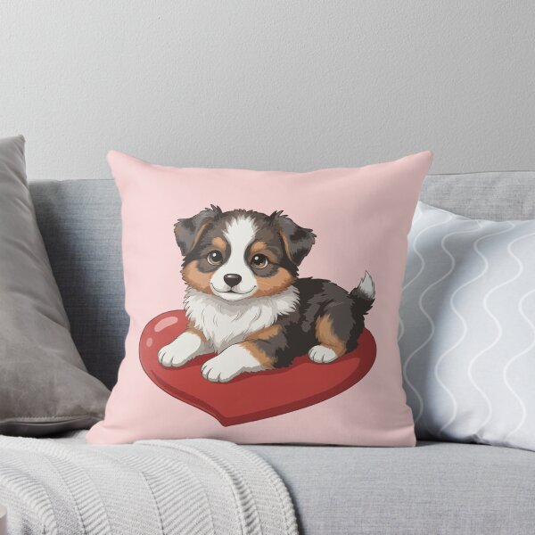 Item preview, Cute Australian Shepherd Puppy Holding Red Heart – Valentine Dog designed and sold by The Real Life Symphony.