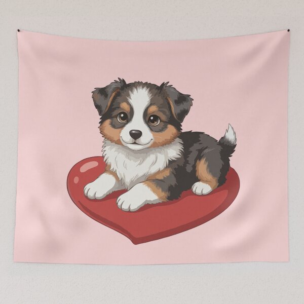 Item preview, Cute Australian Shepherd Puppy Holding Red Heart – Valentine Dog designed and sold by The Real Life Symphony.