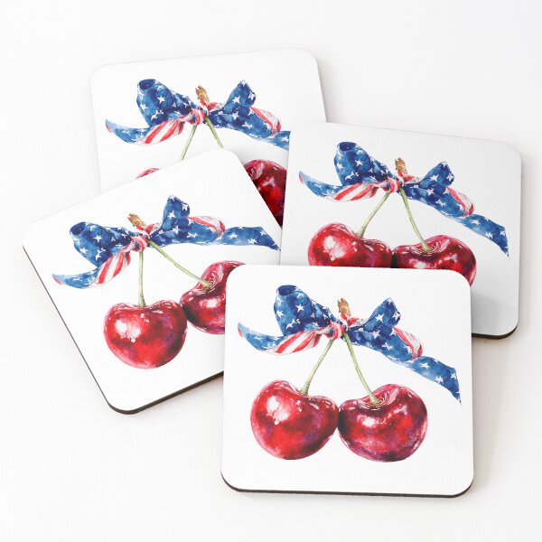 Item preview, Patriotic USA Flag Cherries with Bow 4th of July Watercolor  designed and sold by Anastasiia Yurevych.