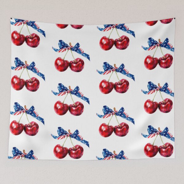 Item preview, Patriotic USA Flag Cherries with Bow 4th of July Watercolor  designed and sold by Anastasiia Yurevych.