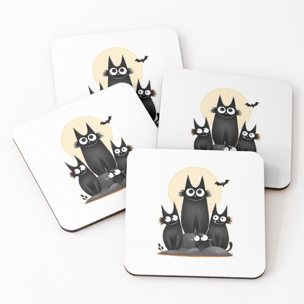 Item preview, Spooky Black Cat Family Under the Moon – Cute Gothic Cartoon Art designed and sold by Skolyak.