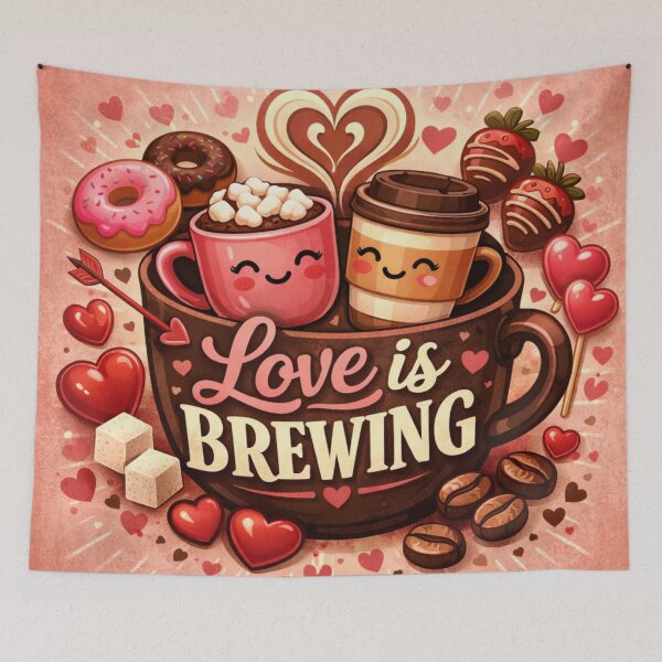 Item preview, Love Is Brewing – Cute Valentine Coffee Mug Illustration, Retro Pink Café Art designed and sold by LifeProApperal.