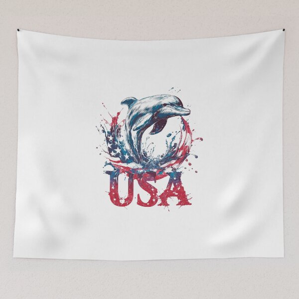Item preview, Patriotic Dolphin Jumping USA Flag Splatter 4th of July Art designed and sold by Anastasiia Yurevych.