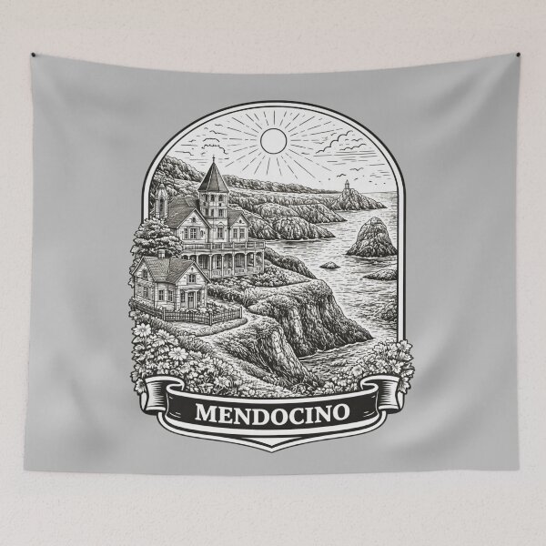 Item preview, Mendocino, California Line Art Illustration designed and sold by Myra365Art.