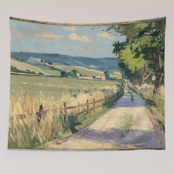 Item preview, French Country Road Painting | Pastoral Landscape with Fields and Fence designed and sold by CARRAANN.