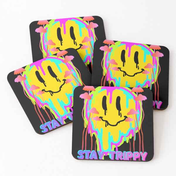 Item preview, Stay Trippy Psychedelic Smiley Face – Neon Drip Mushroom Art designed and sold by Painted Moon by Luna Bee™.