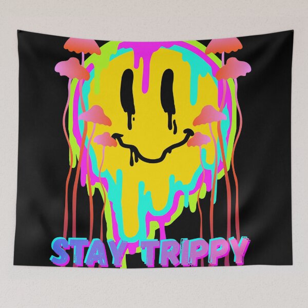 Item preview, Stay Trippy Psychedelic Smiley Face – Neon Drip Mushroom Art designed and sold by Painted Moon by Luna Bee™.