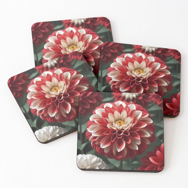 Item preview, Variegated red and white pompom dahlia designed and sold by Ponted.