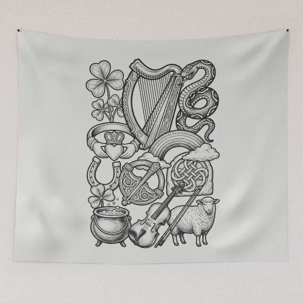 Item preview, Folclore irlandés clásico - Grabado vintage en tinta negra designed and sold by DigitalGlade.