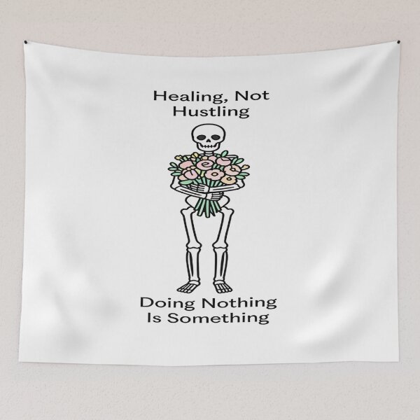 Item preview, Healing, Not Hustling – Skeleton with Flowers Illustration designed and sold by truongloc246.