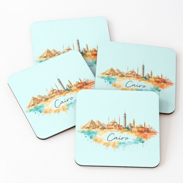 Item preview, Arte en acuarela del horizonte de El Cairo: ilustración minimalista de monumentos de Egipto designed and sold by Basma Store.