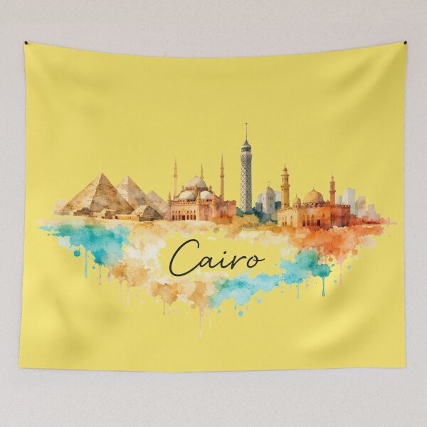 Item preview, Cairo Skyline Watercolor Art – Egypt Landmarks Minimal City Illustration designed and sold by Basma Store.