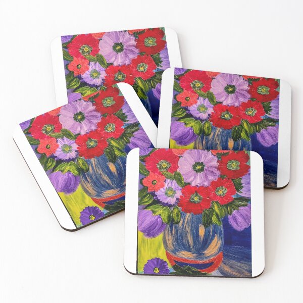 Item preview, Vibrant Contrast: Red & Purple Poppies in Blue Vase designed and sold by kkartwork.