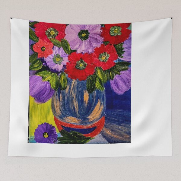 Item preview, Vibrant Contrast: Red & Purple Poppies in Blue Vase designed and sold by kkartwork.