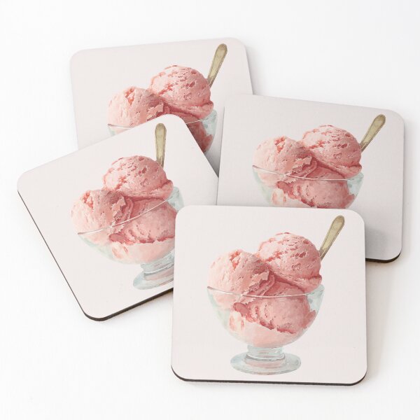 Item preview, Three Scoops of Strawberry Ice Cream in a Glass Bowl designed and sold by Violet Peonies.