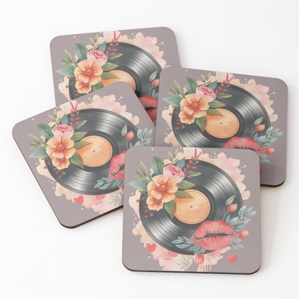 Item preview, Retro vinyl record with flowers, lips, hearts designed and sold by angel-cat-22.