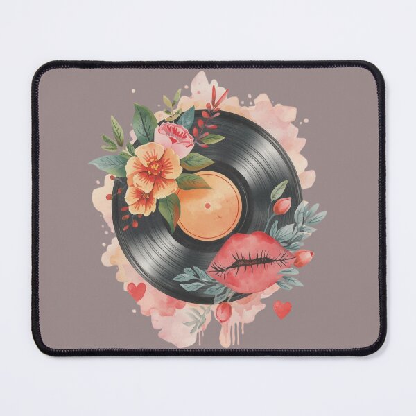 Item preview, Retro vinyl record with flowers, lips, hearts designed and sold by angel-cat-22.
