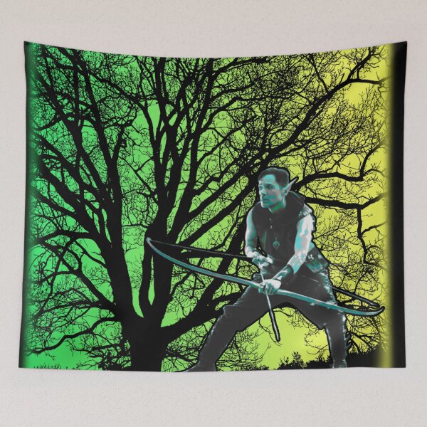 Item preview, Elf Archer in Forest – Fantasy Bow & Arrow Art | Mythical Woodland Illustration designed and sold by Brooklyn Hearty.