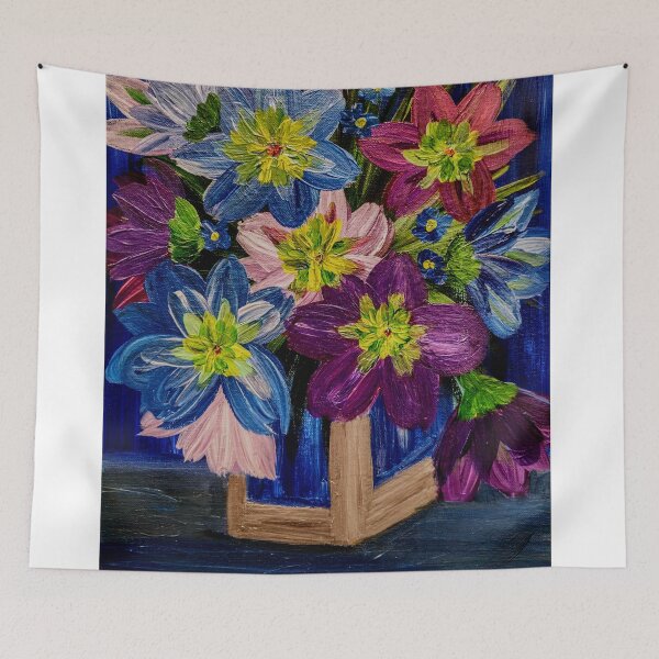 Item preview, Modern Blue & Purple Blooms: Vase in Wooden Stand designed and sold by kkartwork.