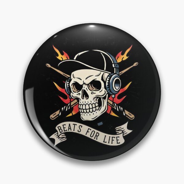 Item preview, Skull Drummer Beats For Life - Retro Tattoo Style Music Graphic designed and sold by Rhythm Thru Art .