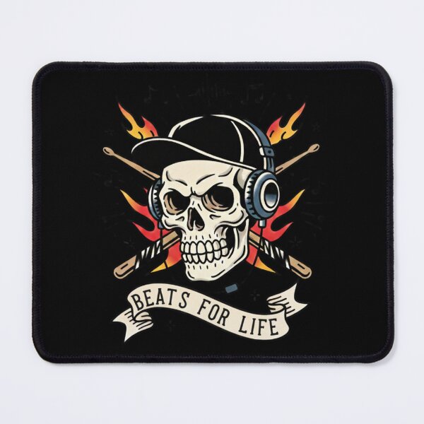 Item preview, Skull Drummer Beats For Life - Retro Tattoo Style Music Graphic designed and sold by Rhythm Thru Art .