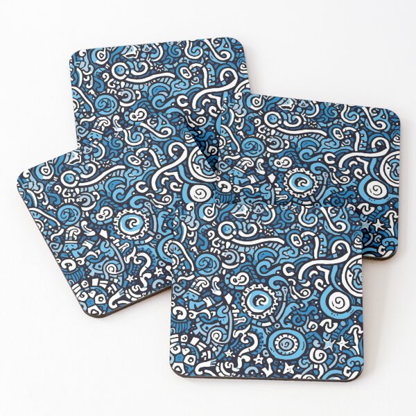 Item preview, Blue abstract doodle pattern designed and sold by angel-cat-22.